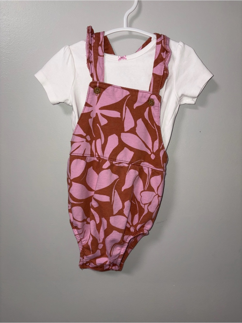 Carters Pink & Brown Floral Bubble Romper White Shirt 18M Girls